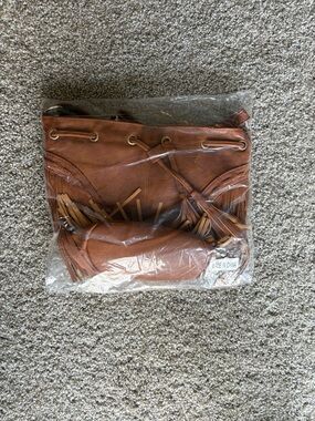 Tassel Drawstring Bucket Bag - Cognac Brown